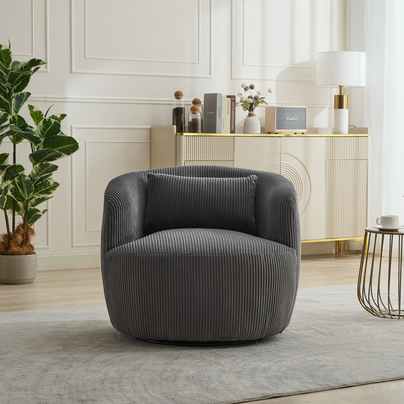 Fauteuil demi-tonneau pivotant l 34,23 po, Velours côtelé gris anthracite