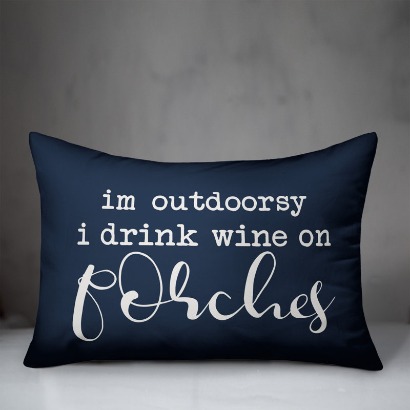 Textual Outdoor Reversible Throw Pillow, Navy