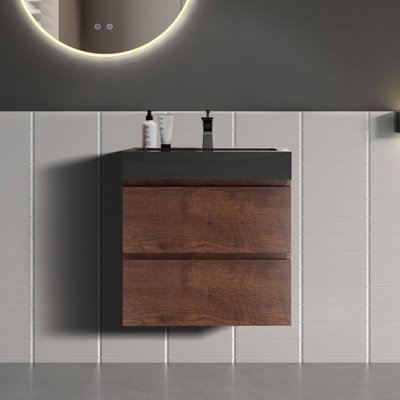 Wall-Mounted Single Bathroom Vanity with Quartz Top with Overflow