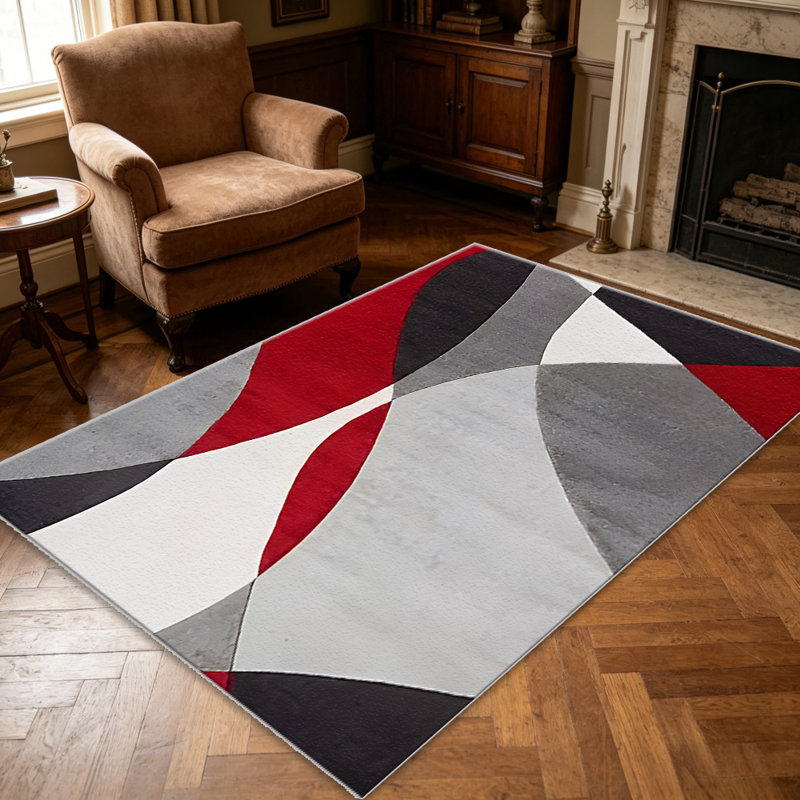 Red Wave   area rugs for Living Room, Soft and Comfortable, Suitable for all seasons, easy to maintain, machine washable Indoor floor mat, Under Table Farmhouse suitable for Bedroom, Dining Room, Study,  Balcony, Home Decor Patio