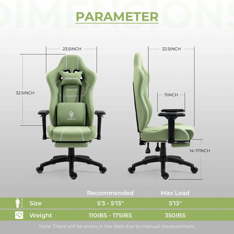 Dowinx Adjustable Reclining Ergonomic Swiveling PC & Racing Game Chair with Footrest, Green