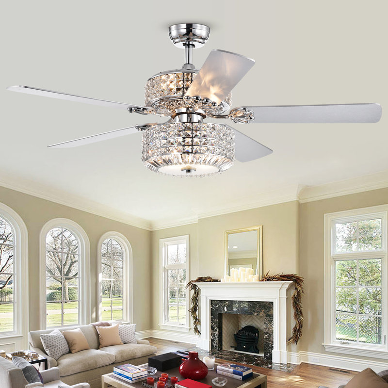 Ventilateur de plafond en cristal à 5 pales de 52 po avec chaînette et ensemble d'éclairage inclus Pitchford