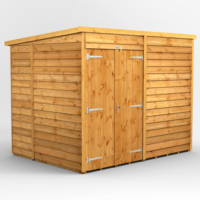 Powersheds 8 x 6ft Timber Overlap Windowless Pent Garden Shed, Double Doors