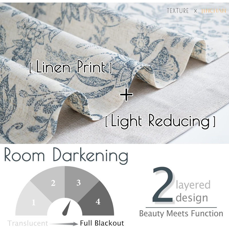 Linen Floral Valance Curtain Farmhouse Double Layer Valance, Blue, 50" W x 16" L