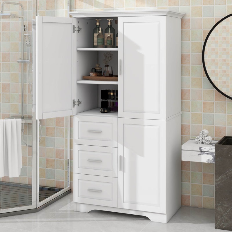 Armoire de rangement haute et spacieuse avec tiroirs et portes, Blanc