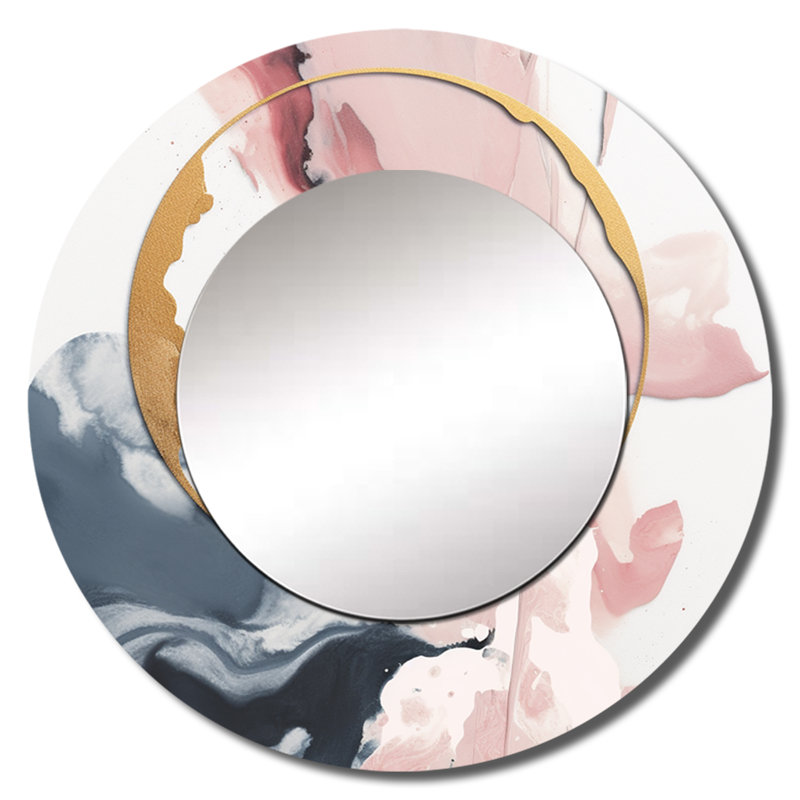 Shentell rose et bleu «Transcendent Beauty In Marble Art II» - miroir en marbre, miroir mural rond rose, impression sur métal