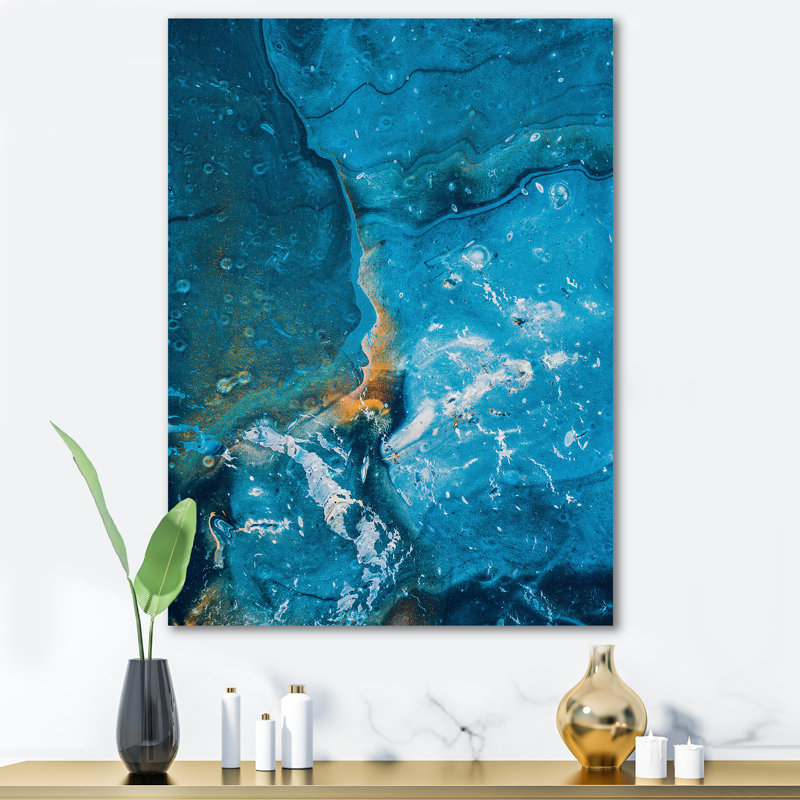 Composition abstraite de marbre en bleu I - peinture sur toile, H 40 po x l 30 po x 1,5 po, Toile tendue