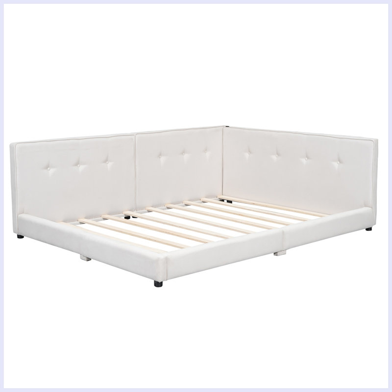 Modern Upholstered Platform bed with USB Ports, Beige, Queen