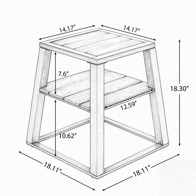 Table d'appoint d'extérieur robuste à deux niveaux en bois d'acacia avec structure en fer-blanc et tablette de rangement