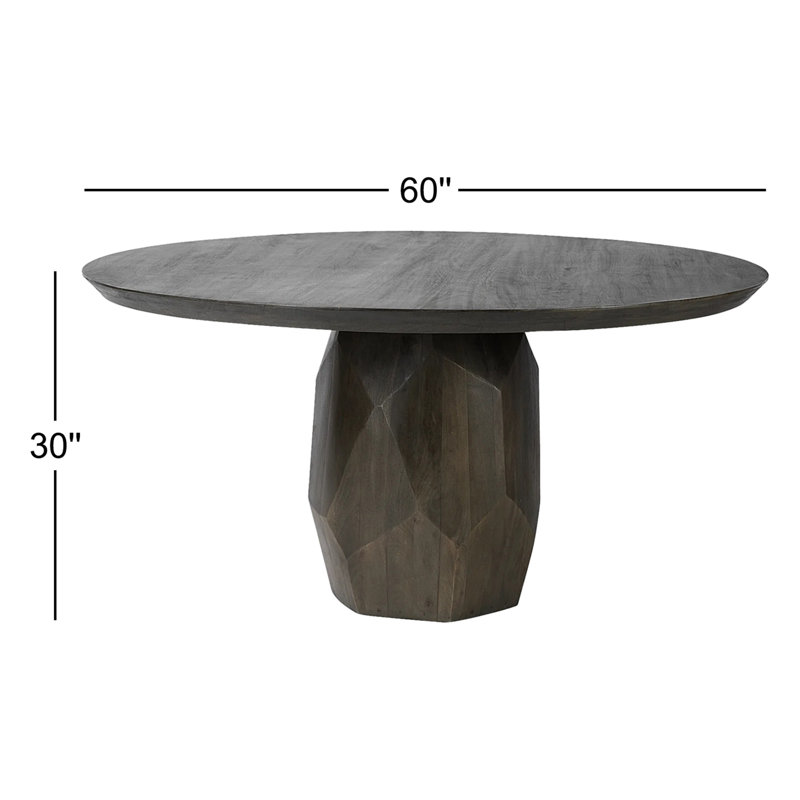 Ab Round Solid Wood Dining Table, Dark Gray