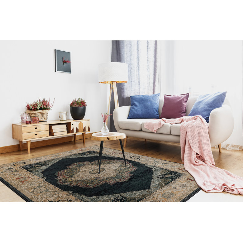 Amalfi Oriental Wool Area Rug, Beige/Green, Rectangular 170 x 235cm
