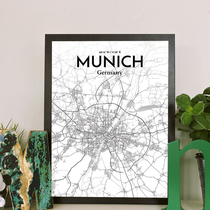 Munich City Map - No Frame Print, 43.2cm H x 27.9cm W x 0.13cm D
