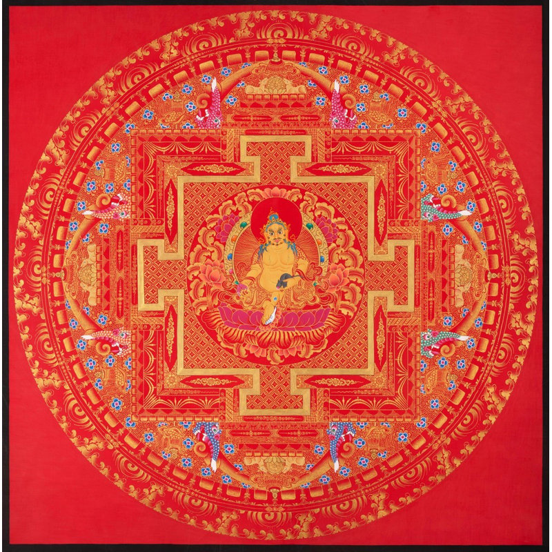 Red Background Dzambala Mandala (Brocadeless Thangka)