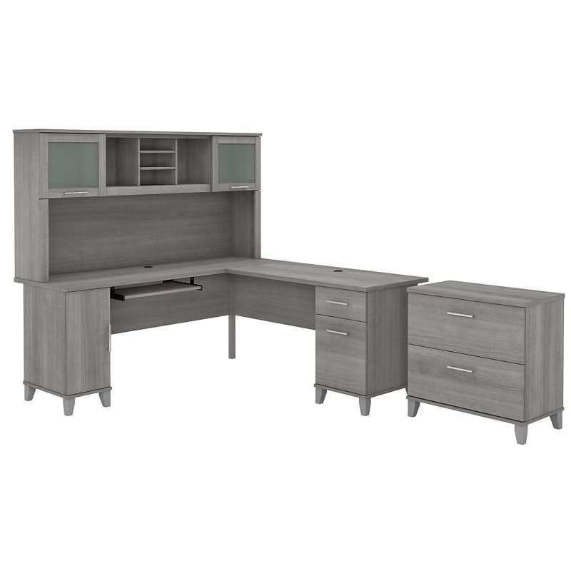 Ensemble de bureau avec rehausse Magomed, Gris platine