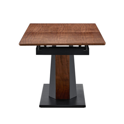 Scratch- Table With Extendable Design, + Wood Veneer, Metal Cross Base Modern Kitchen & Dining Table, Extendable, Tabletop, Legs, Dark Walnut