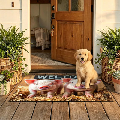  Non-Slip Indoor Outdoor Door Mat, 20"x32",Realistic pig