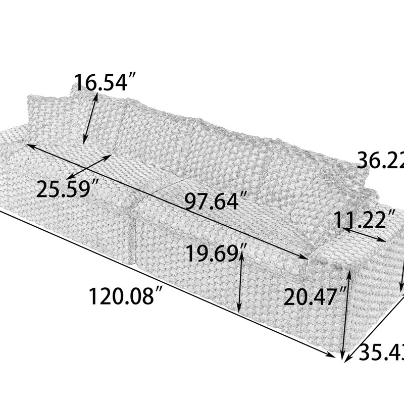Canapé quatre places en velours blanc tortue, multifonctionnel et modulable, confortable et luxueux, pouvant supporter jusqu'à 180 kg, idéal pour la décoration intérieure.
