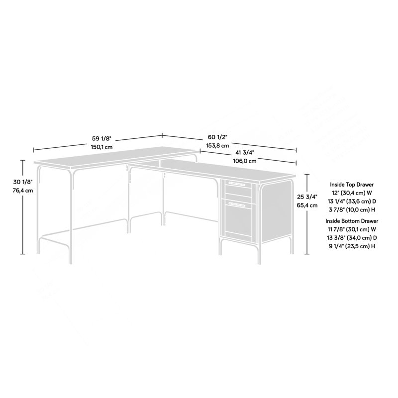 Bureau en L, brun et finition dorée