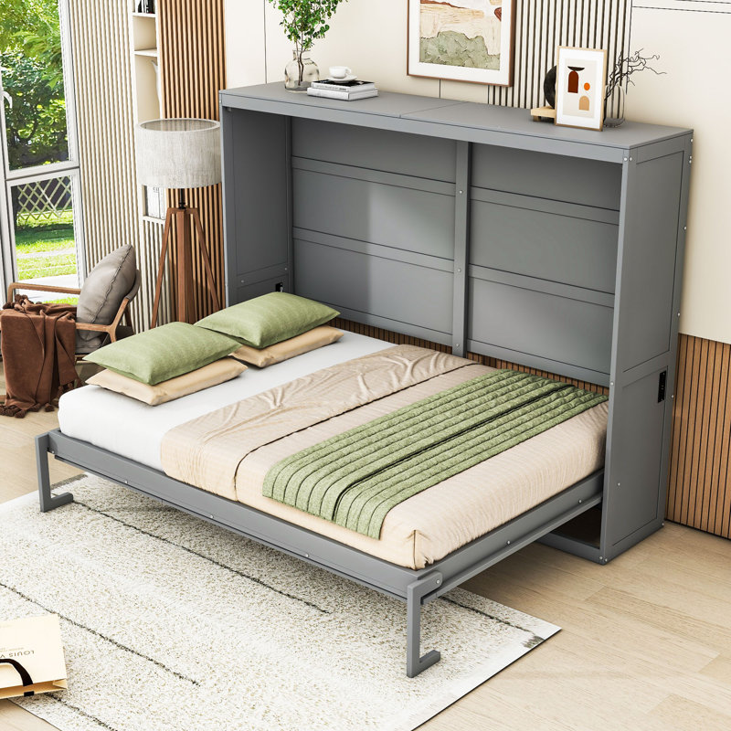 Murphy Bed with Built In USB Port, Gray, Queen