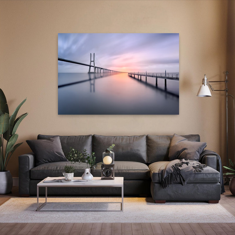Tranquil Bridge Sunset by Jesus M. Garcia - Wrapped Canvas Print, 152.4 cm H x 101.6 cm W