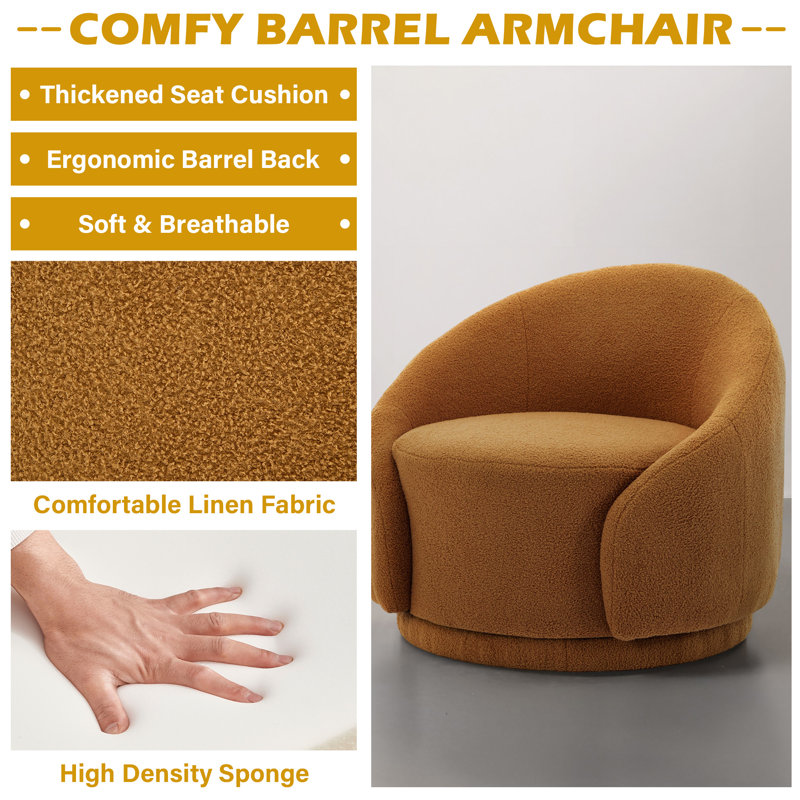 Aunna 89.2Cm Wide Swivel Barrel Chair, Red Brown Teddy