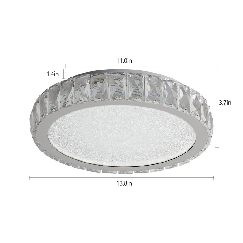 Plafonnier encastré à intensité variable avec détails en cristal scintillant, H 3,7 po x l 13,8 po x P 13,8 po