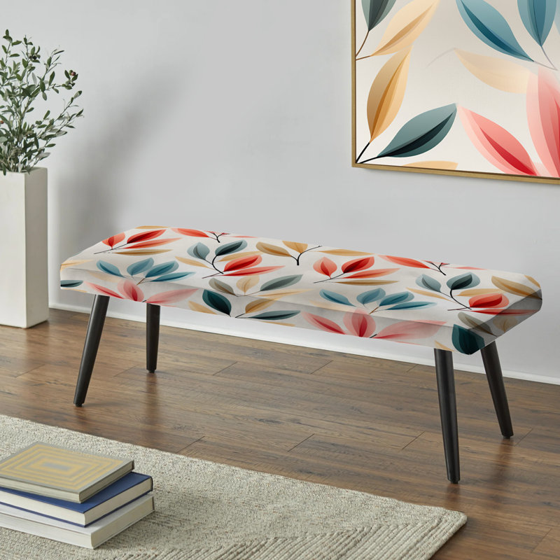 Modern Elegance - Floral Upholstered Black Bench