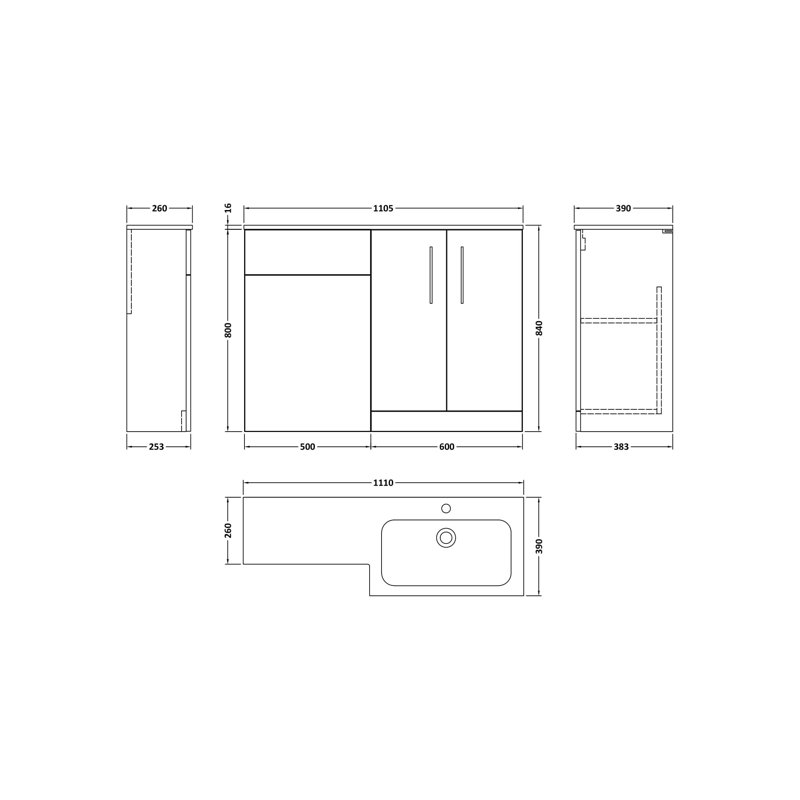 Arno 1105 mm Bathroom Vanity, Charcoal Black