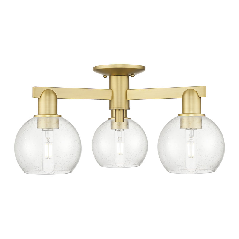 Arcadia - Amberle - 3 Light 23" Semi-Flush Mount - Satin Gold Finish - Seedy Shade, Satin Gold, Seedy