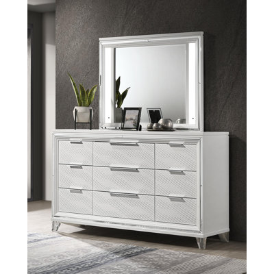 Commode 9 tiroirs et miroir DEL blanc