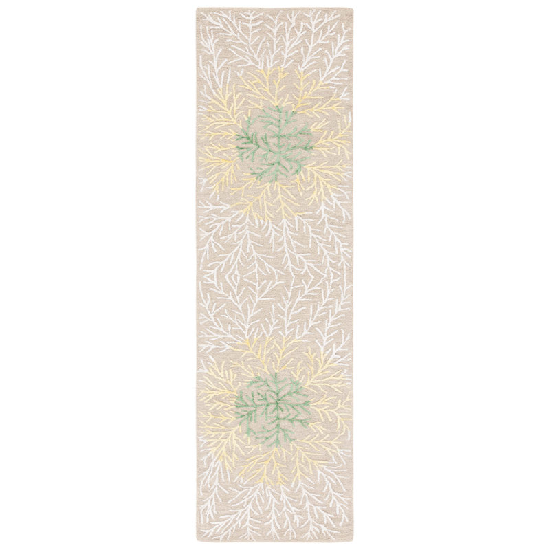 Soho Hand Tufted Wool/Cotton/Viscose Floral Rug in Beige/Yellow, Runner 2'3" x 8'