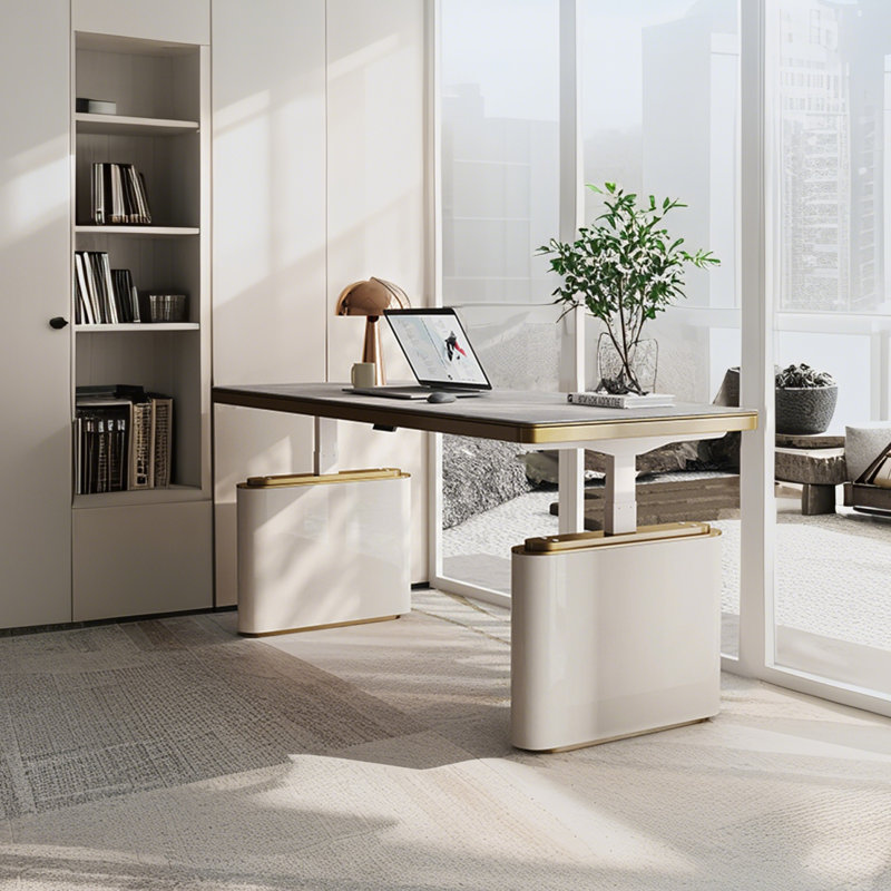 Adjustable Height Faux Marble Steel Standing Desk, 28.35" H x 55.12" W x 27.56" D, White