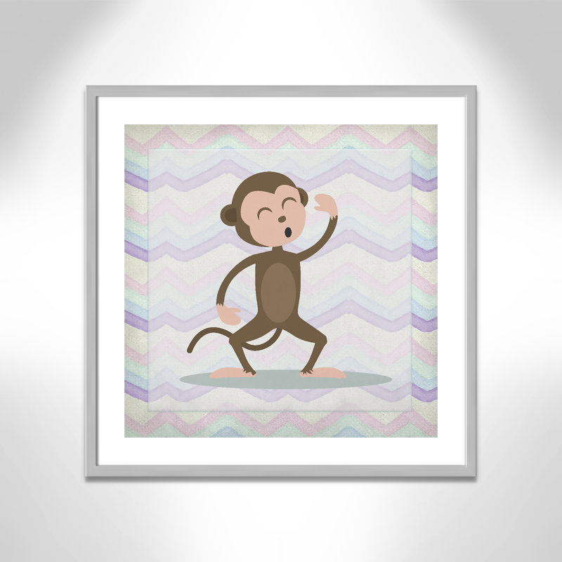 Adhésif décoratif «Pink Monkey Time», Encadré de boîte argent, H 26,5 po x l 26,5 po x P 1,18 po