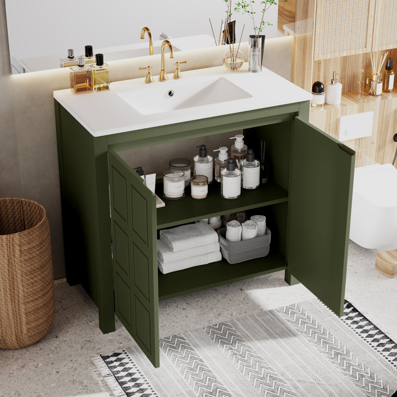Organisateur de meuble-lavabo 36 "avec lavabo en céramique, Vert