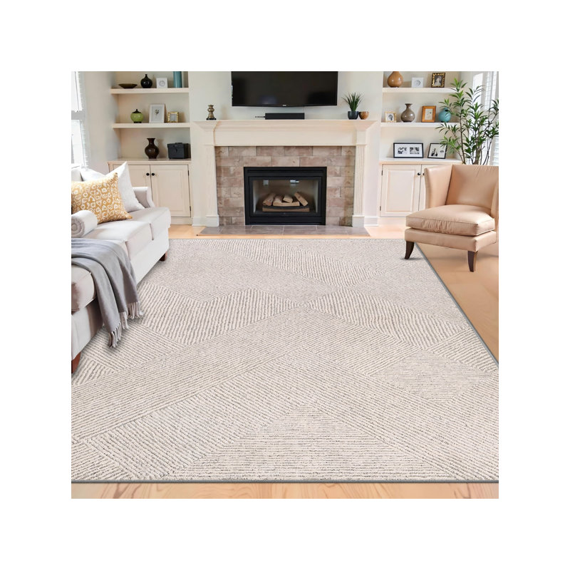 6x8ft Brown 3D Geometric Jacquard Area Rug, Ultra Soft Non-Slip Washable Rug for Living Room Bedroom, Rectangle 6' x 8'