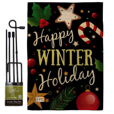 « happy winter », impressions de noël en polyester de 2 côtés 19 po x 13 po drapeau de jardin