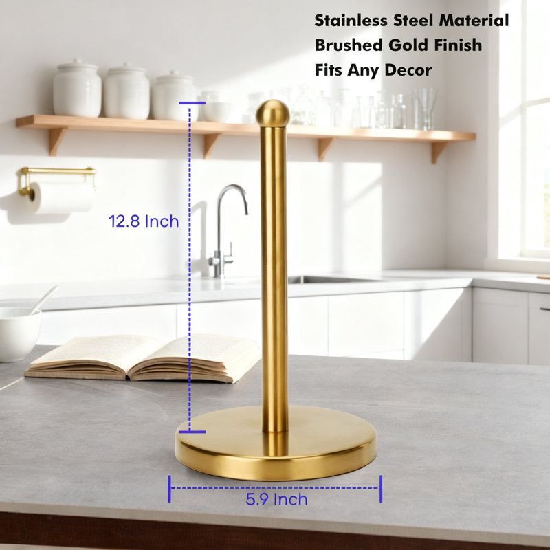 Porte-essuie-tout en acier inoxydable avec base lestée pour une utilisation à une main, convient aux rouleaux standard et géants, sans comptoir de perçage pour la cuisine et la salle de bain