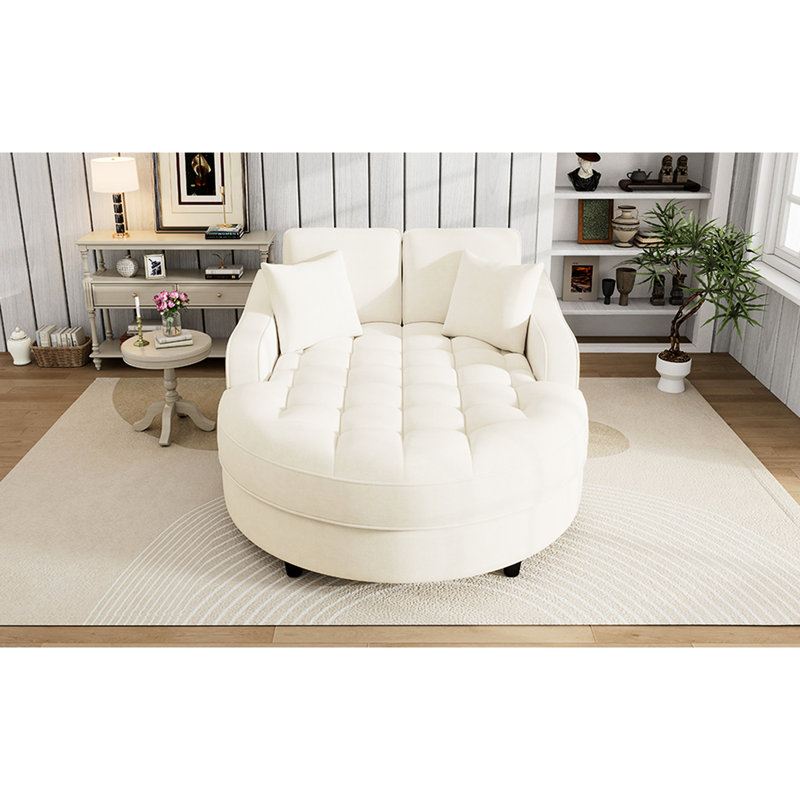 Chaise moderne de 55 po en beige. Siège pour un maximum de confort. Oreillers détachables. Chenille douce. Fabrication. Lit de détente à haute mousse, espace généreux. Tissu en chenille. Structure robuste. Coussin