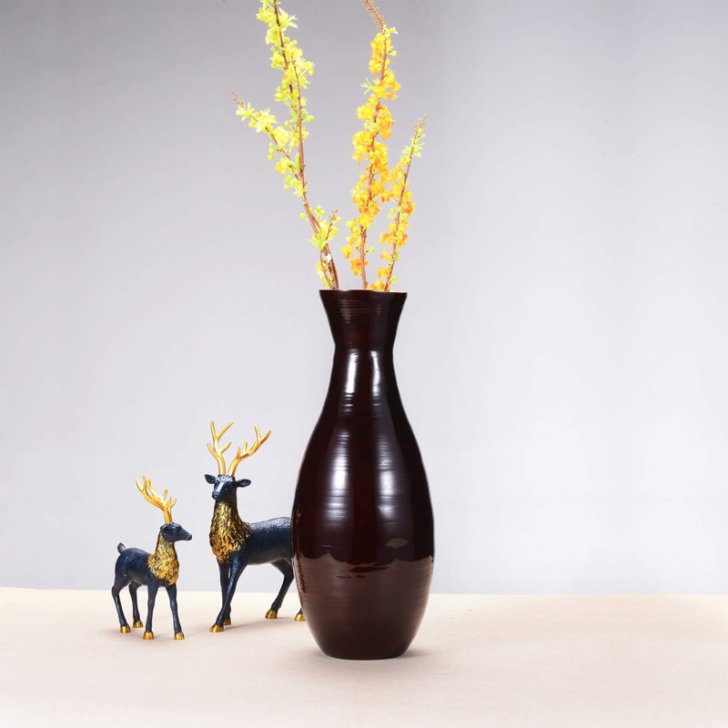 Vase de plancher en bambou Burkholder, Brun, H 20 po x l 8 po x P 8 po