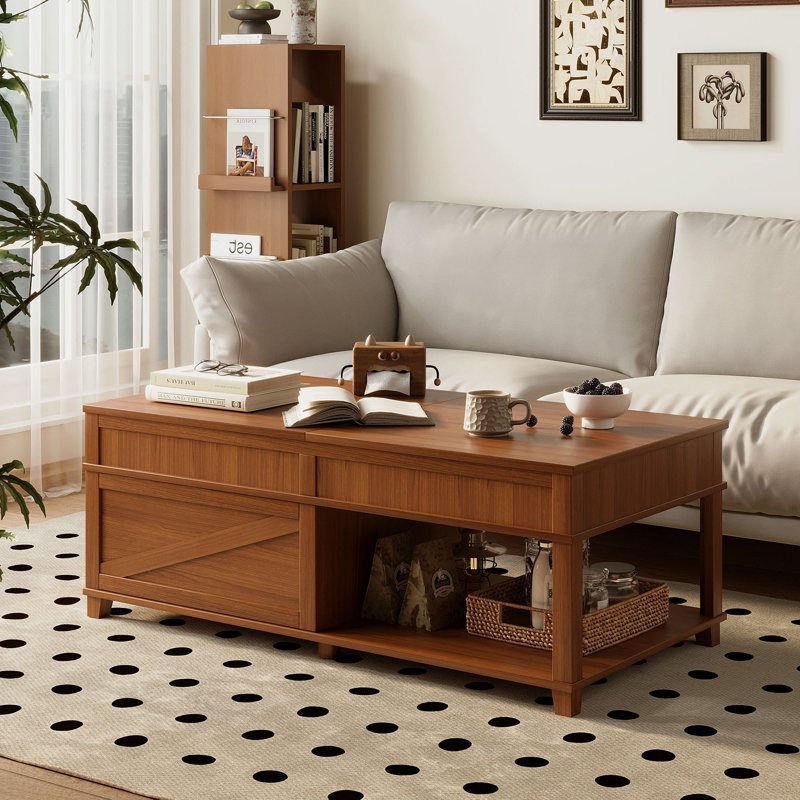 Table basse à plateau relevable avec compartiment caché, tablette ouverte et bureau réglable, Grey