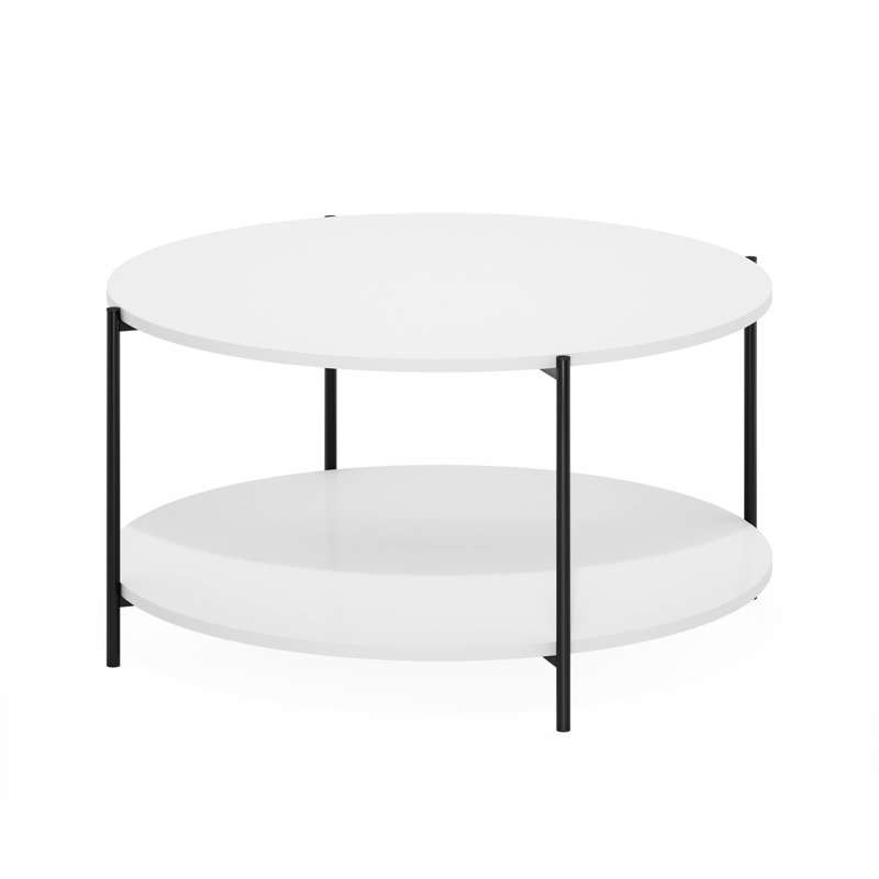 Table basse ronde moderne à 2 niveaux avec pieds robustes en métal, noir, Blanc