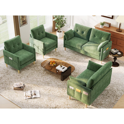 Ensemble de salon en chenille capitonné moderne 4 pièces avec poches de rangement George