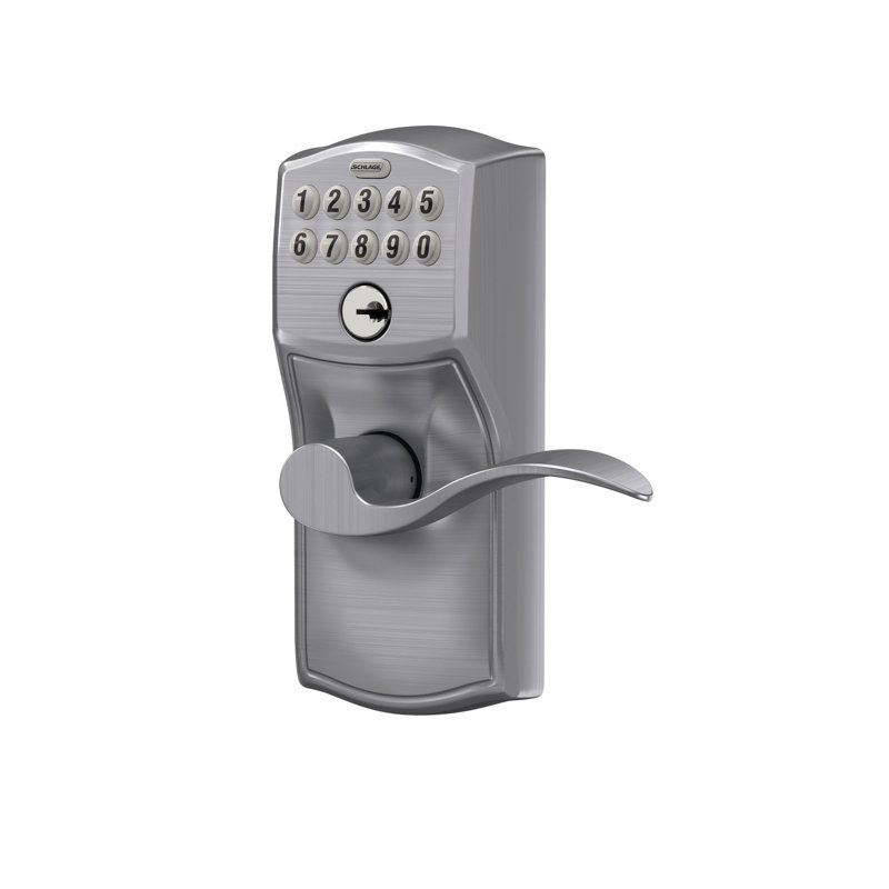 Accent Keypad Lever with Camelot Trim, Satin Chrome, Yes, Reversible