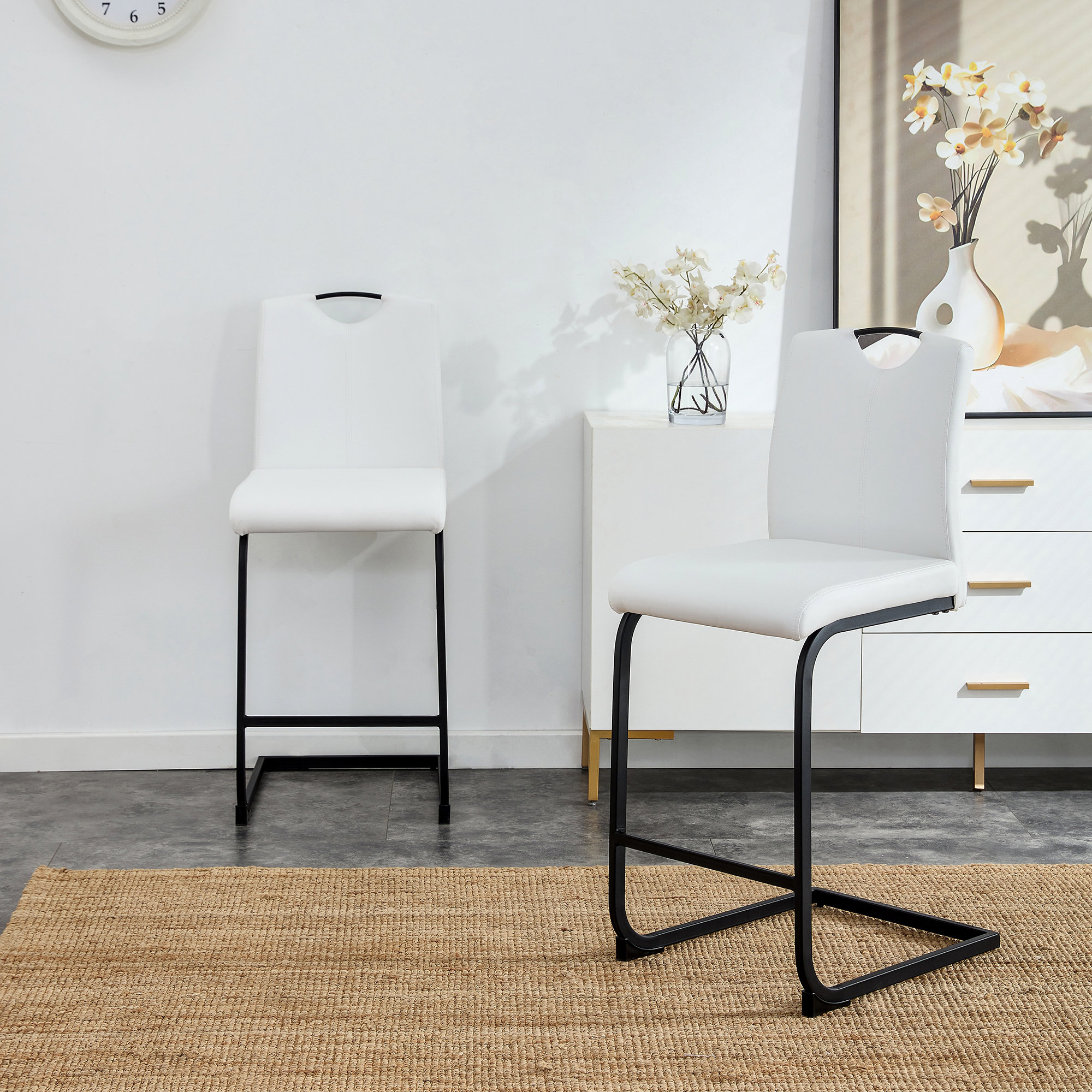 Hokku Designs Cantrece Faux Leather Dining Chairs, White Dining Chairs