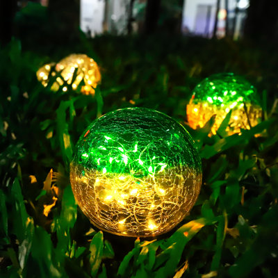 Solar Powered Cracked Glass Globe Ball Garden Light For Outdoor Pathway Light