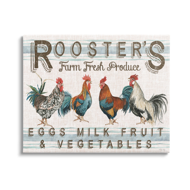 «Country Roosters Produce On Canvas» par Cindy Jacobs, impression, H 30 po x l 40 po x P 1,5 po