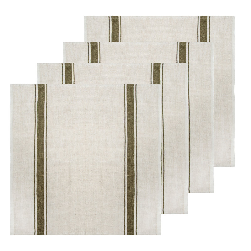 Ensemble de 4 serviettes Cangelosi - bleu / naturel - 20 po x 20 po, Vert olive / naturel