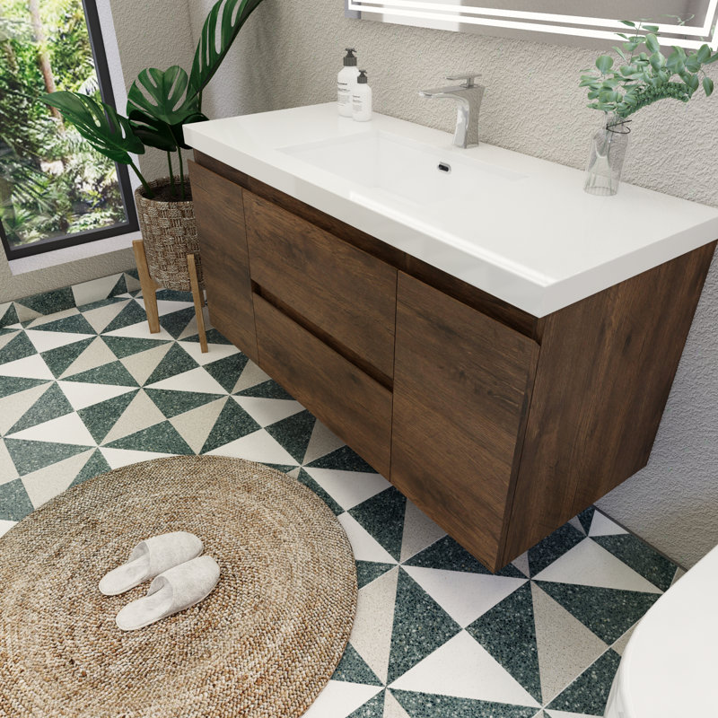 59'' Single Bathroom Vanity with Acrylic Top, Rosewood