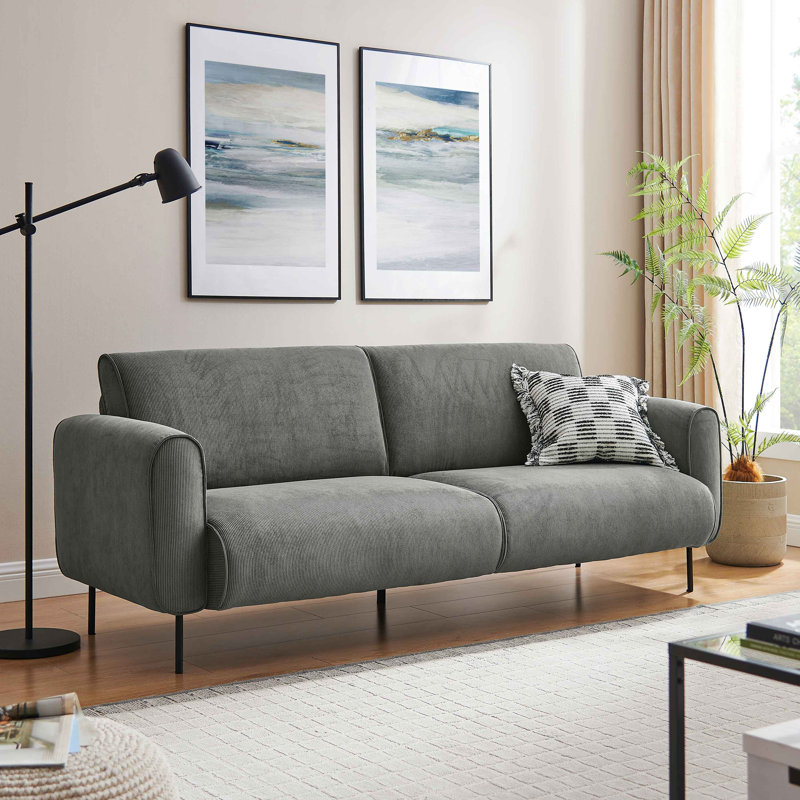 213.2Cm Round Arms Sofa, Grey