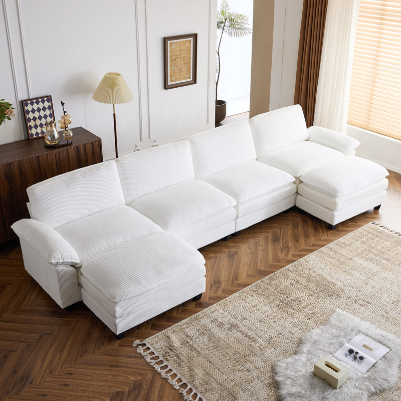 Latitude Run® 4-Seat Sectionals With 2 Ottoman, Cream Corduroy